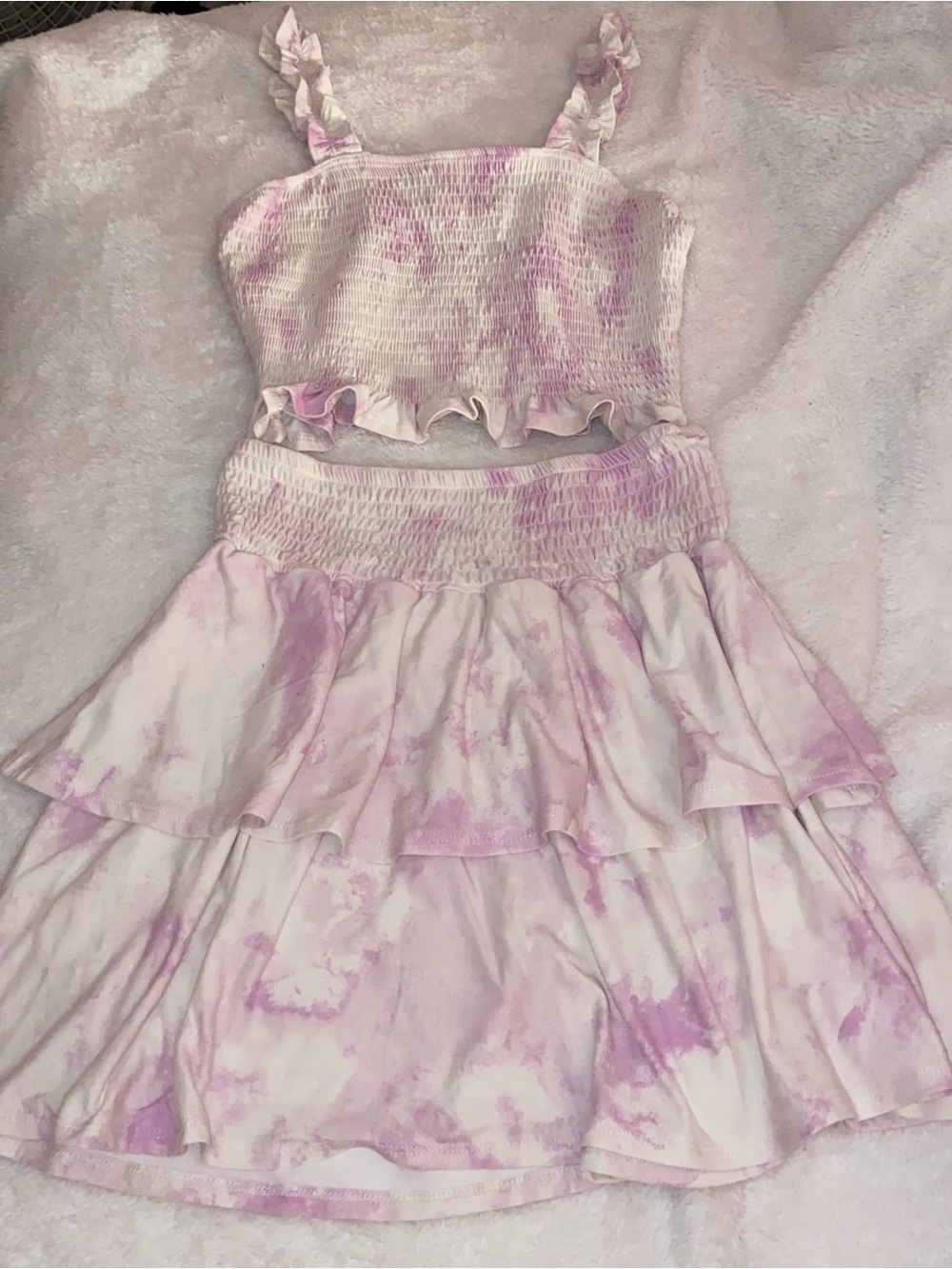 Smocked Tie-Dye Two-Piece Skirt and top Set